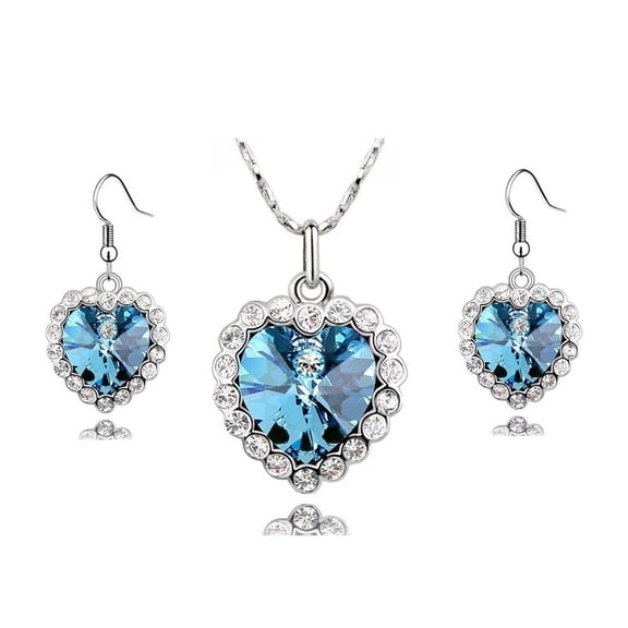 KATGI Fashion Heart of The Ocean Austrian Crystal Necklace and Earrings (Set)