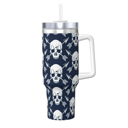 

Cauagu white arrow Skull Print Stainless Steel Vacuum Insulated Tumbler 40oz Water Bottle with Handle & Flip Straw Reusable Travel Coffee Mug for Women & Men