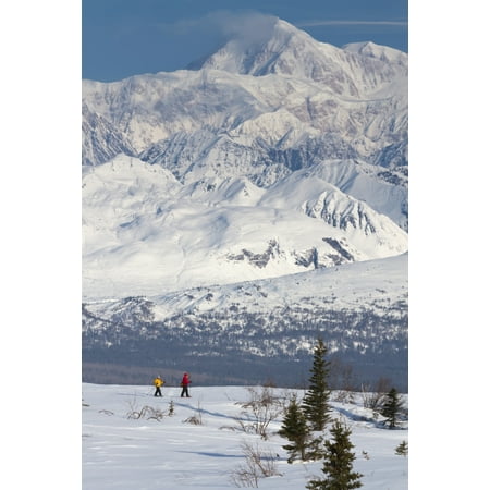 Couple Recreational Snowshoeing In Denali State Park With The Alaska Range And Mt Mckinley In The Background Southcentral Alaska Spring Poster Print by Jeff Schultz  Design