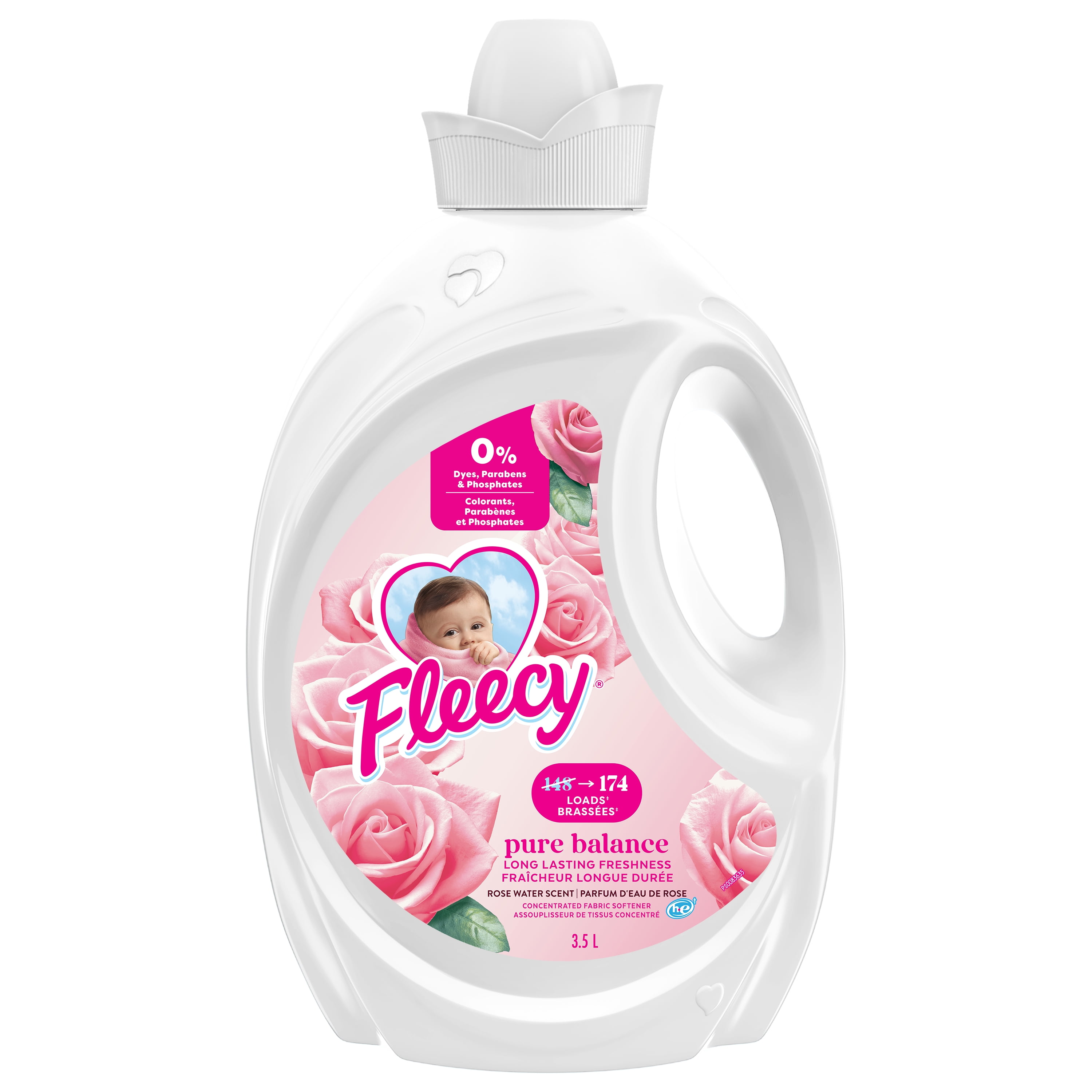 Fleecy Pure Balance Assouplissant à Linge Liquide, Parfum Eau de Rose, 3,5 L 3,5 L - 174 Brassées