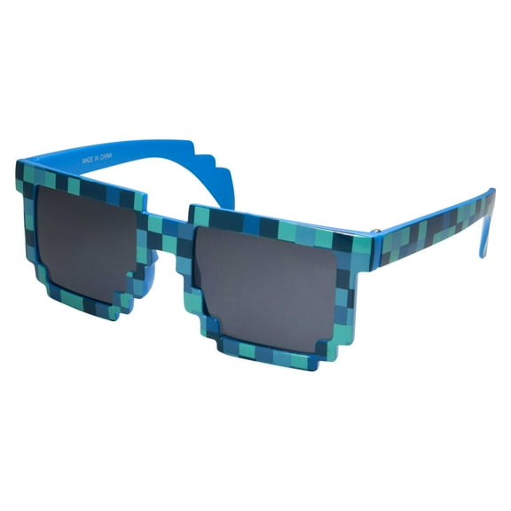 grinderPUNCH Non Prescription Clear Lens Pixelated 8 Bit "Buddy" Kids to Adults Sunglasses (Blue/Clear)