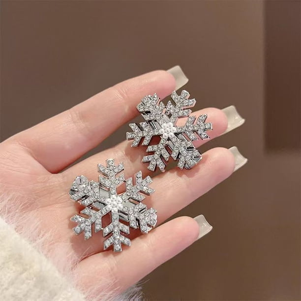 6 pinzas para el pelo con forma de copo de nieve: pasadores de copo de nieve con brillantes diamantes de imitación, pinzas de cocodrilo de metal navideñas, accesorios para el pelo para mujer, estilo