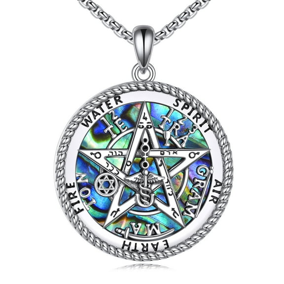 Tetragrammaton Necklace 925 Sterling Silver Pentagram Amulet Pendant Abalone Shell Jewelry Gifts for Women Men