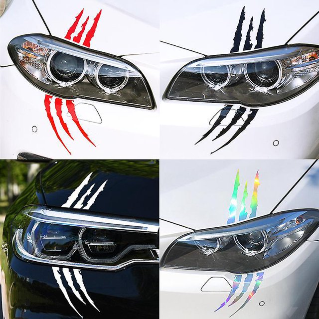Pegatinas para coche, reflectantes, garra de monstruo, marcas de arañazos, pegatina para parachoques de faros, calcomanía impermeable (negro, blanco, rojo, degradado de siete colores)