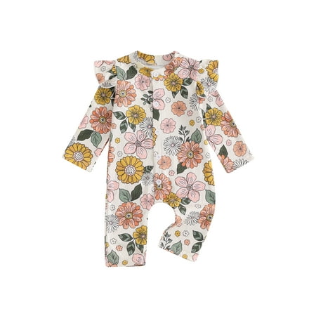 

FEORJGP Infant Baby Girls One-piece Jumpsuits 0 3M 6M 9M 12M 18M Toddler Long Sleeve Rompers Flower/Strawberry Print Buttons Bodysuits Little Girl Fashion Cute Comfy Spring Fall Clothes for Daily
