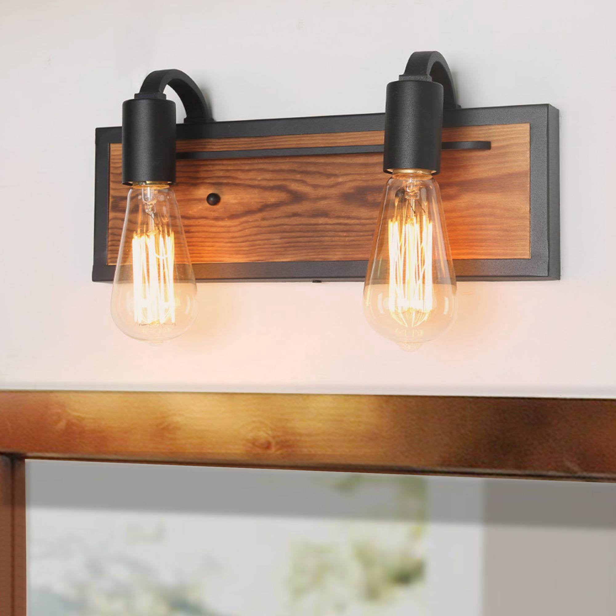 LNC 2-Light Black and Brown Farmhouse Bathroom Vanity Light,14.2"L x 4.3"D x 5.9"H