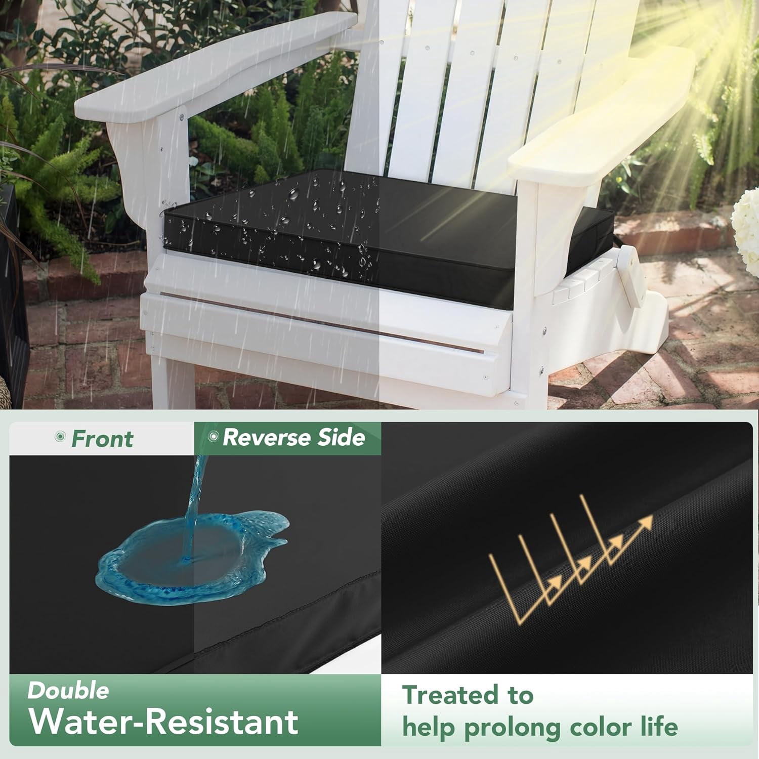 Outdoor Chair Cushions Set of 4: Waterproof & Fade Resistant Seat Cushion for Patio Furniture - 18.5 x 16 x 2 Inch Chair Pads with Ties and Hidden Zipper - Patio Chair Cushion Replacement, Black