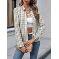 thumbnail image 6 of Women'S Plaid Blazer Jacket Warm Open Front Stand Collar Fully Lined Casual Fashion Work Coat Gray L, 6 of 9