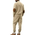 thumbnail image 3 of Men's Textured Knit Pullover Sweatshirt and Jogger Pants Set with Button Detail and Ribbed Cuffs for Casual Wear, 3 of 3