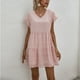 thumbnail image 1 of Puntoco Vestido De Manga Corta Con Cuello En V, Moda Femenina De Verano De Gasa Suelta Rosa M, 1 of 7