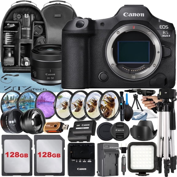 Canon EOS R5 Mark II Mirrorless Camera with RF 24-105mm Lens   32GB Memory Card   UV Filter   Case   ZeeTech Accessory Bundle (International Version)