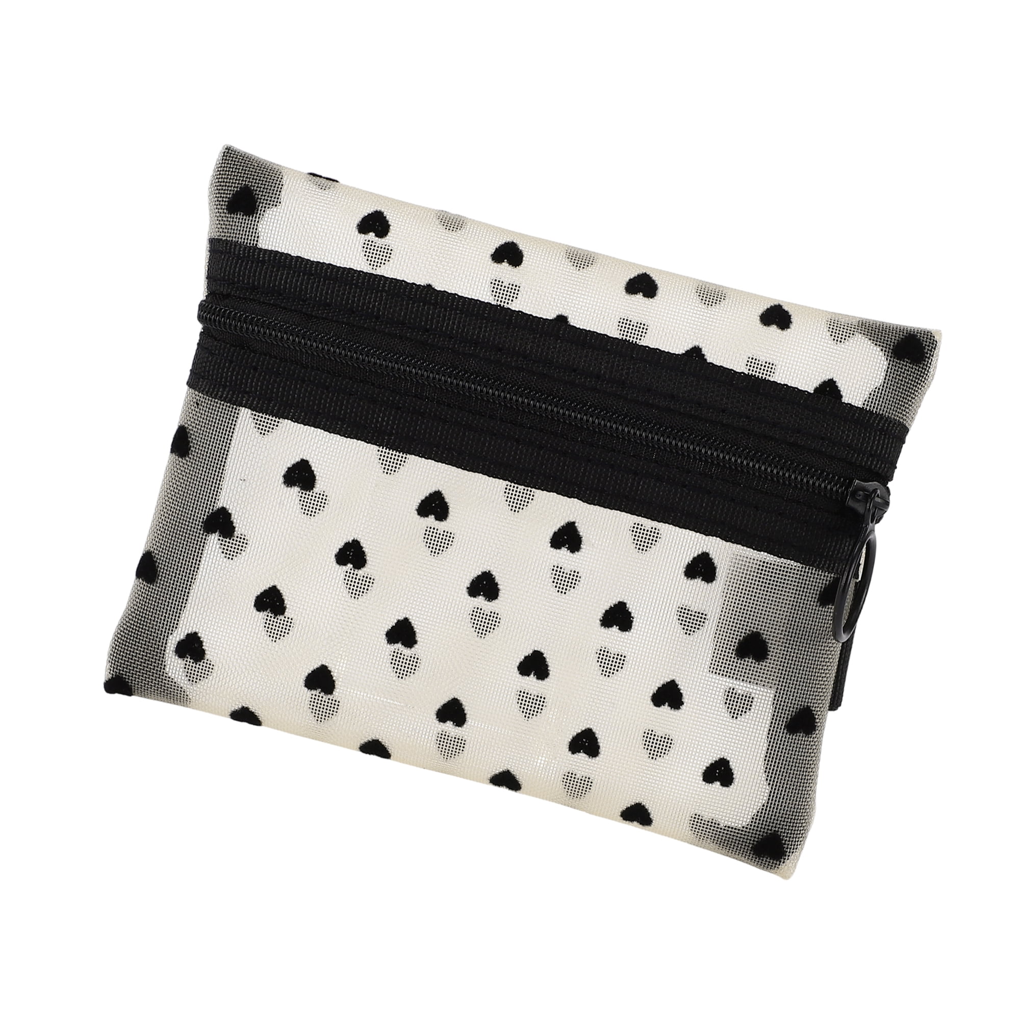 Unique Bargains 1Pc Women Heart Mesh Cosmetic Bag for Storaging Toiletry Beige-Small