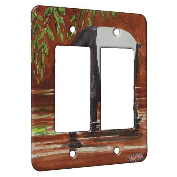KuzmarK™ 2 Gang Rocker Wall Plate - Tapir at River Bank Wildlife Art by Denise Every