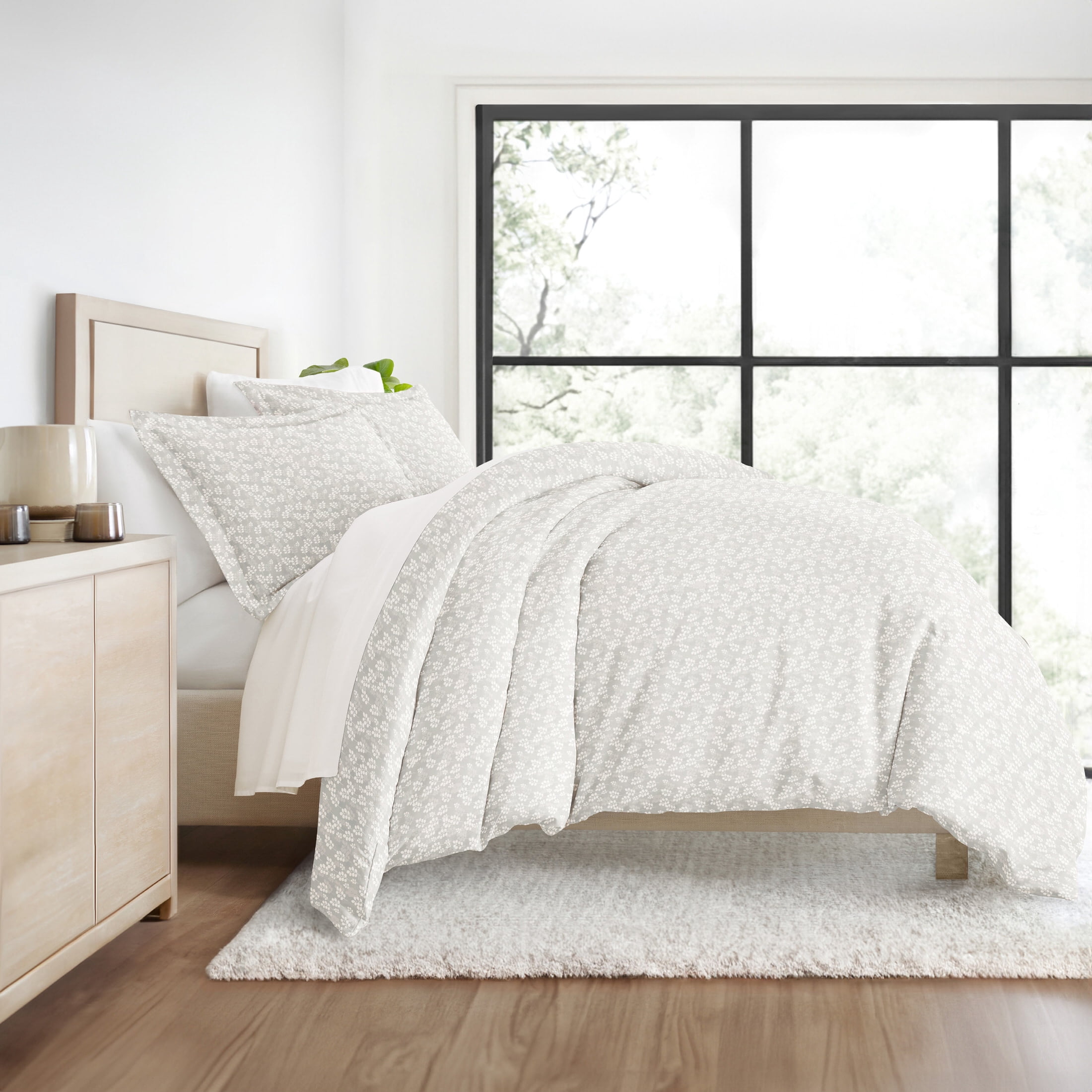 Duvet Cover Set - Ultra Soft & Breathable - Gray Wheatfield Floral for King Size Bedding by Comfort Canopy
