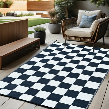 Outdoor Plastic Waterproof Rug 8 x 10 for Patio Porch Deck Backyard Balcony Reversible Geometric
