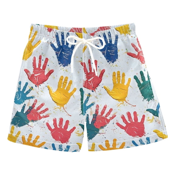 Colorful Handprints Boys Swim Trunks Quick Dry Boy Swim Shorts for 3-14 Years