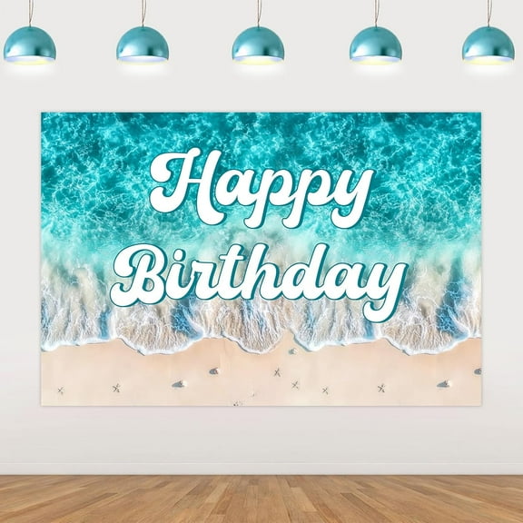 5x3FT Ocean Waves Theme Birthday Party Backdrop Decorations Ocean Beach Happy Birthday Backdrop Banner Blue Summer Pool Background Photography Beach Party Supplies for Seaside Hawaiian Celebration