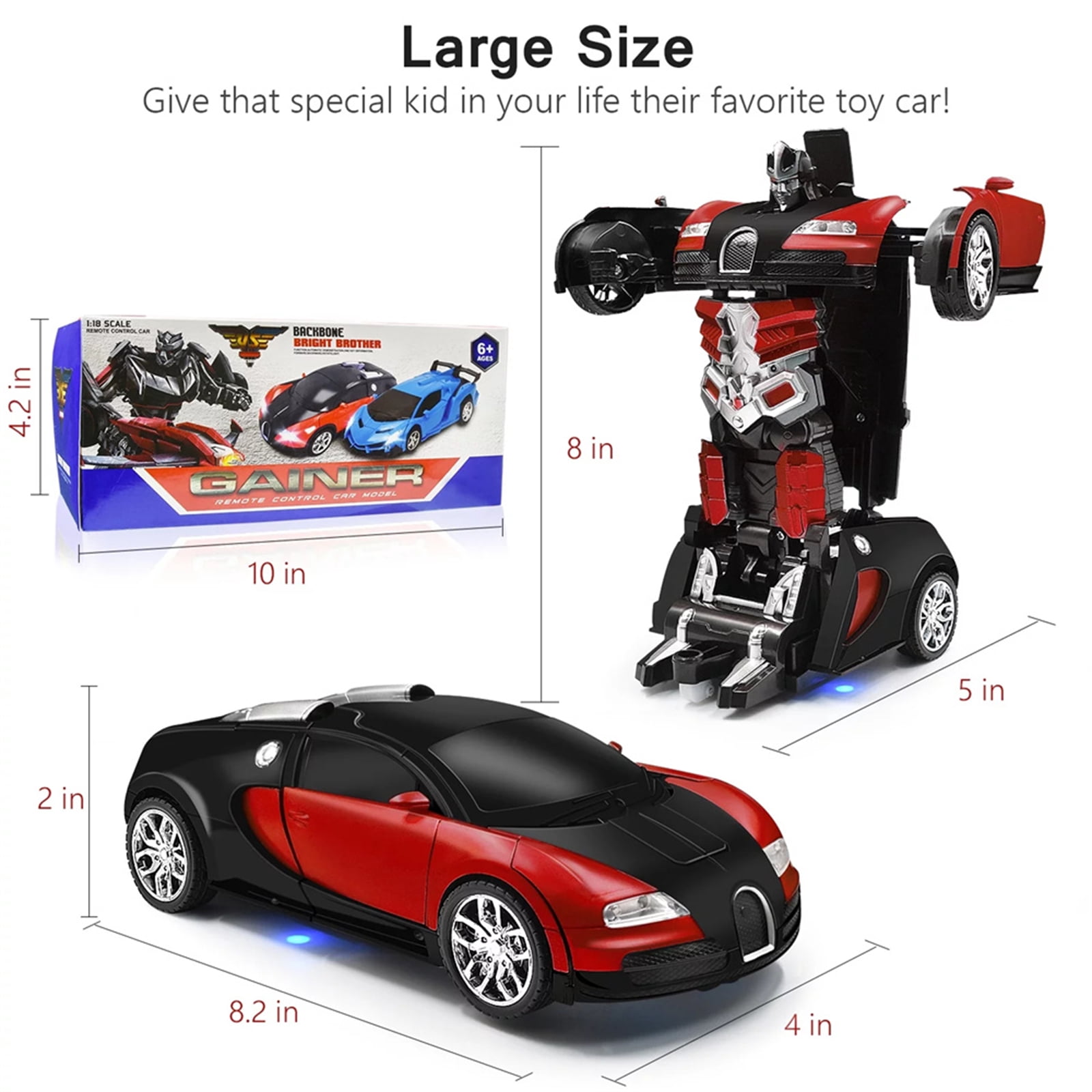 Remote Control Transforming Car Robot Toys 2.4GHz 1/14 Scale Transform RC Racing Cars Toys with LED Lights / Sounds / Gesture Sensing for Kids Boys Girls Birthday Christmas Gifts (Red)