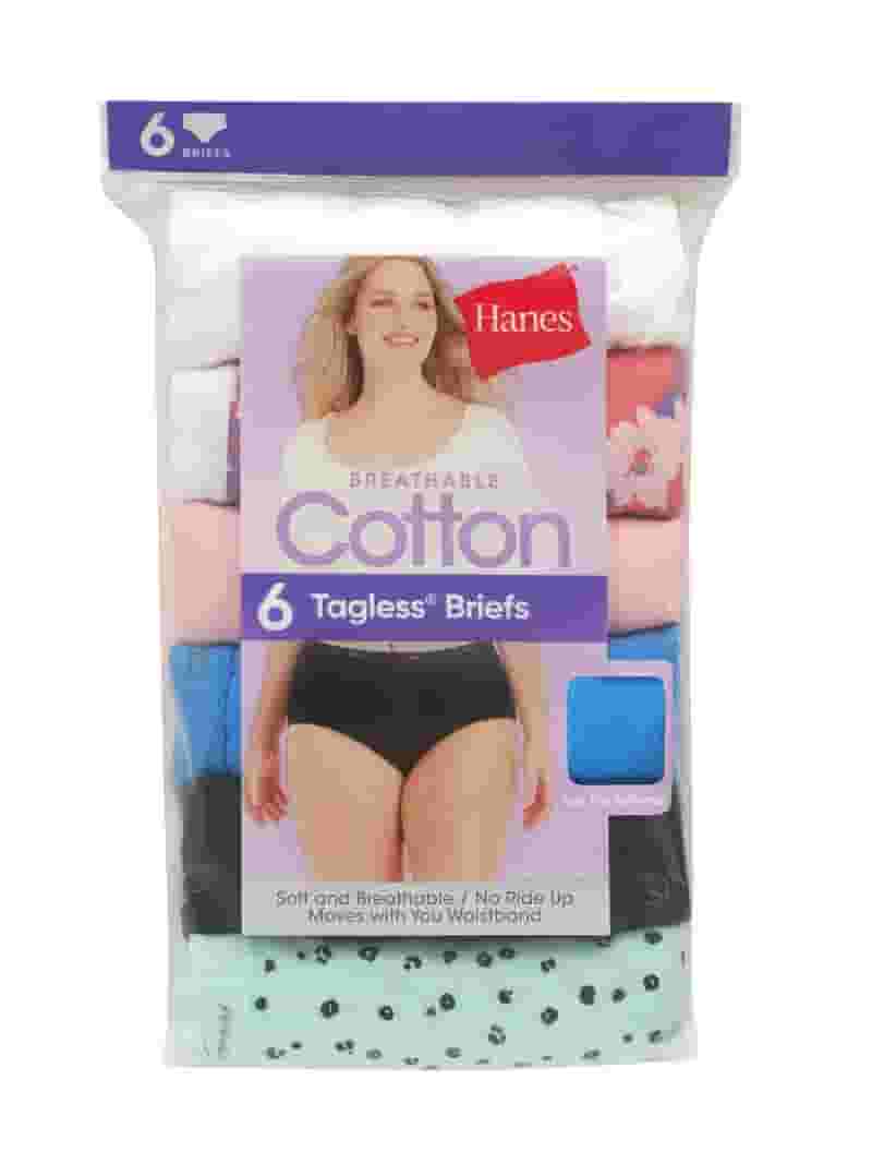 Hanes Women's Cotton Brief Underwear, Moisture-Wicking, 6 Hanes Women's Cotton Brief Underwear, Moisture-Wicking, 6