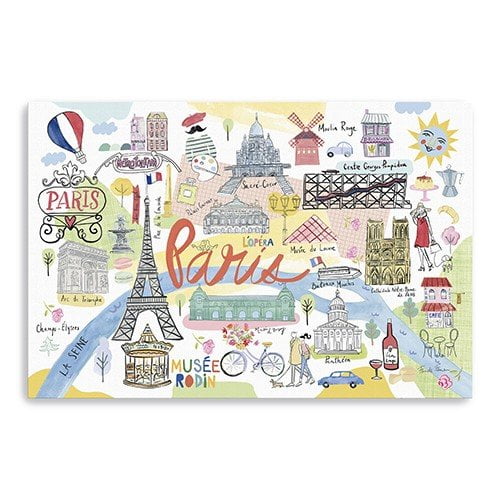 48" Fun Illustrated Paris Map Canvas Wall Art