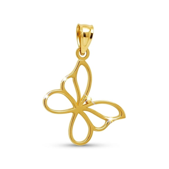Charm America - Gold Simple Butterfly Charm - Butterfly Pendant Jewelry -10 Karat Solid Gold