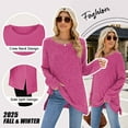 thumbnail image 3 of SHIBEVER Women Fall Tops Long Sleeve Crewneck Comfort Soft Sweater Casual Round Neck Side Split Fashion Barbiepink Tunic Tee Size L, 3 of 6