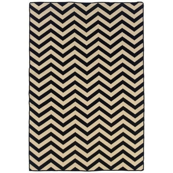 Hawthorne Collection 5' x 8' Hand Woven Chevron Wool Rug in Black