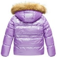 thumbnail image 2 of Chrisuno Girls Shiny Puffer Coat Hooded Overcoat Fleece Lined Hoodie Jacket Purple 10-12, 2 of 5