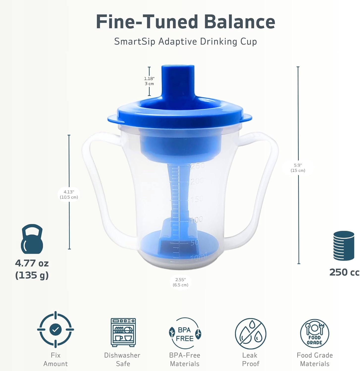 ABCISI Dysphagia Cup for Adults, 250ml Adult Sippy Cup Slow Flow Cup,Anti-Choking Cup with Lids Straws Dual Handles, Regulating Drinking Cup for Swallowing Difficulties, Spill-Proof for Elderly, Blue