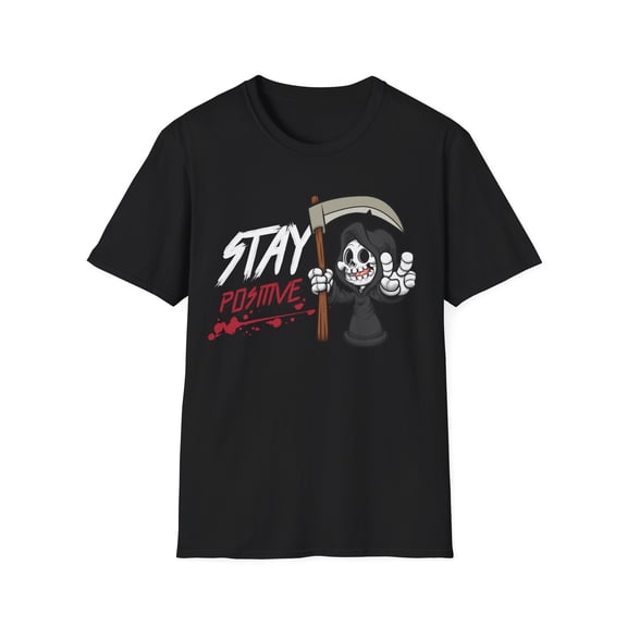 Serenity in the Shadows: 'Stay Positive' Grim Reaper T-Shirt