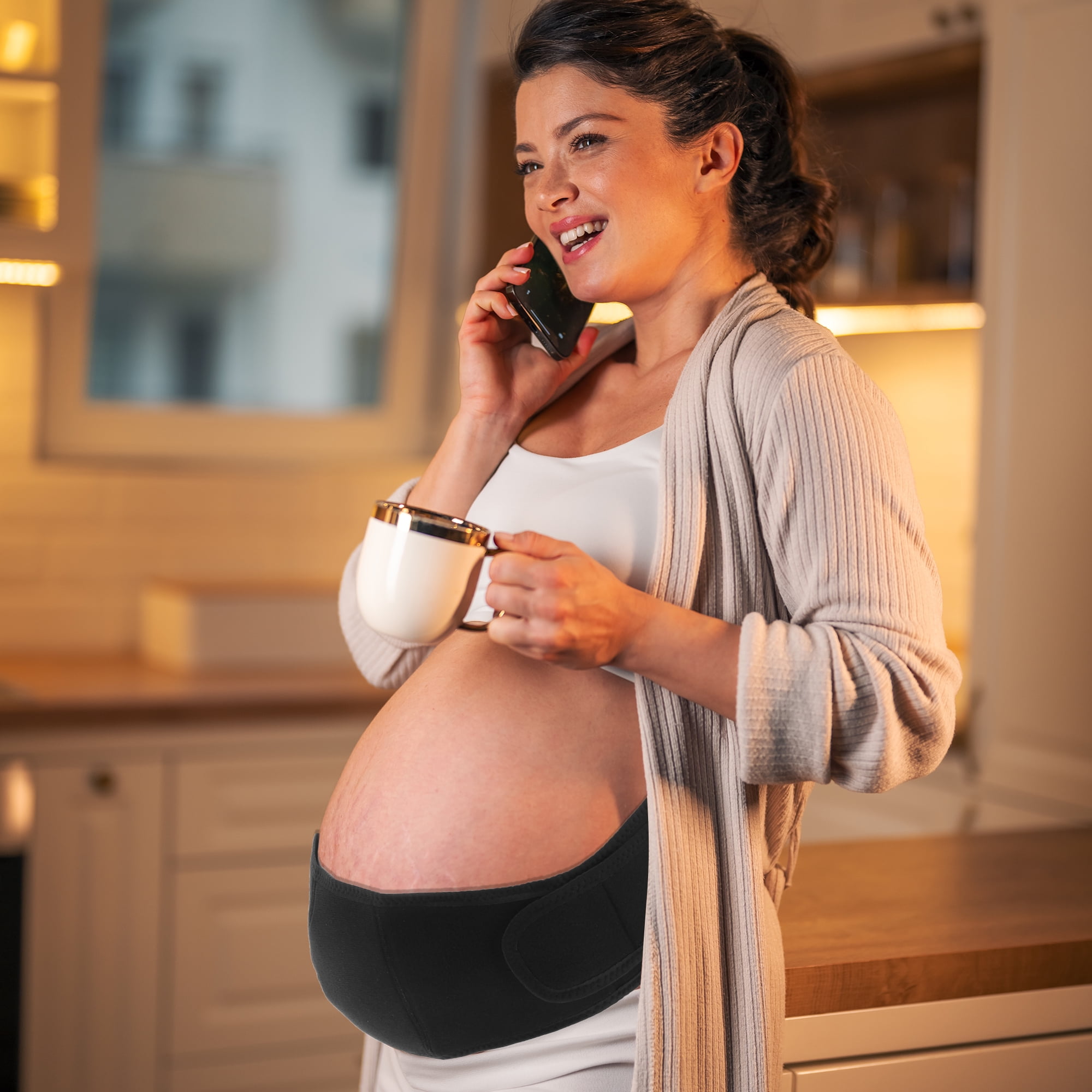 Unique Bargains Breathable Pregnancy Belly Band Adjustable for Women Black X-Large