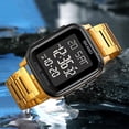 thumbnail image 3 of Men's LED Luminous Digital Watch with 5ATM Waterproof, Dual Time Zone, Calendar and Stainless Steel Band, 3 of 4