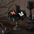 thumbnail image 2 of 12 Inch Gothic Black Rose Candle Ring Wreath, Artificial Mini Wreath with Colorful Butterflies, Spooky Halloween Table Centerpiece Decor, 1-Pack, 2 of 7