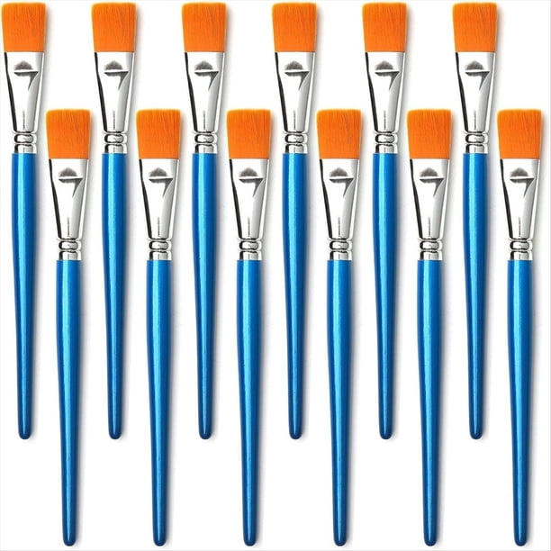 Pinceles Planos para Pintura Acrílica, 12 Piezas de Pinceles Sintéticos Grandes A Granel con de Madera para Acrílico, Manualidades
