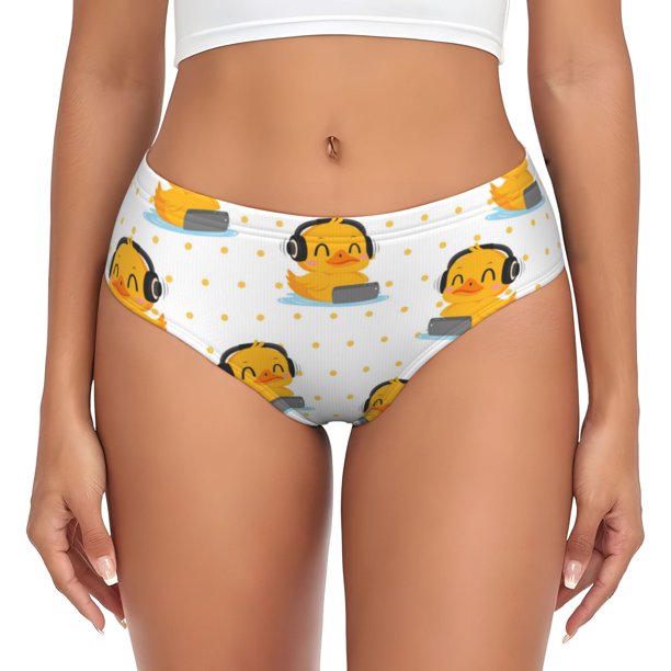 Balery Cute Duck With Headphone Ropa Interior de Algodón para Mujer con Dibujo – Braguitas Cómodas y Elásticas, Estilo Clásico-Medium