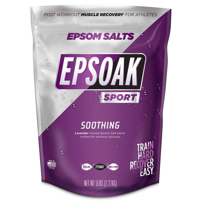 Epsoak Sport Lavender Epsom Salt para atletas - 5 lbs. Remojo terapéutico calmante con aceite esencial de lavanda