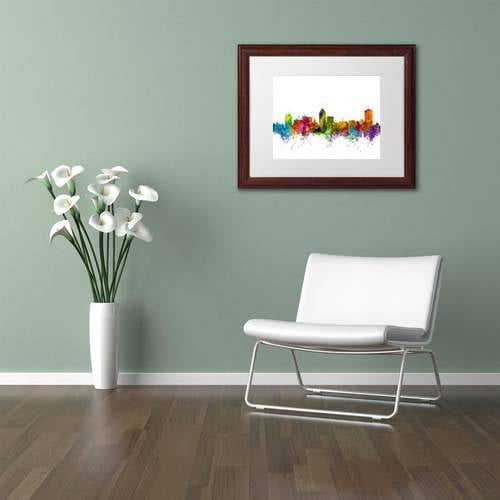 Trademark Fine Art 'Fresno California Skyline' Canvas Art by Michael Tompsett, White Matte, Wood Frame