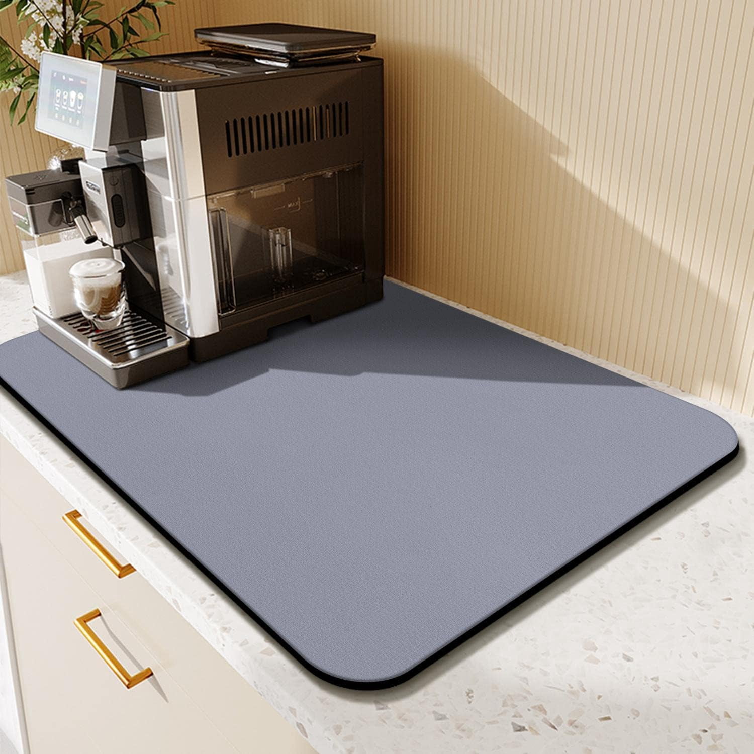 Coffee Maker Bar Mat Countertops,Dish Drying Mat,Bar Drying Mat,Absorbent Hide Stain Anti-Slip Coffee Bar Accessories Fit Under Coffee Machine Mat 23inx15in Grey
