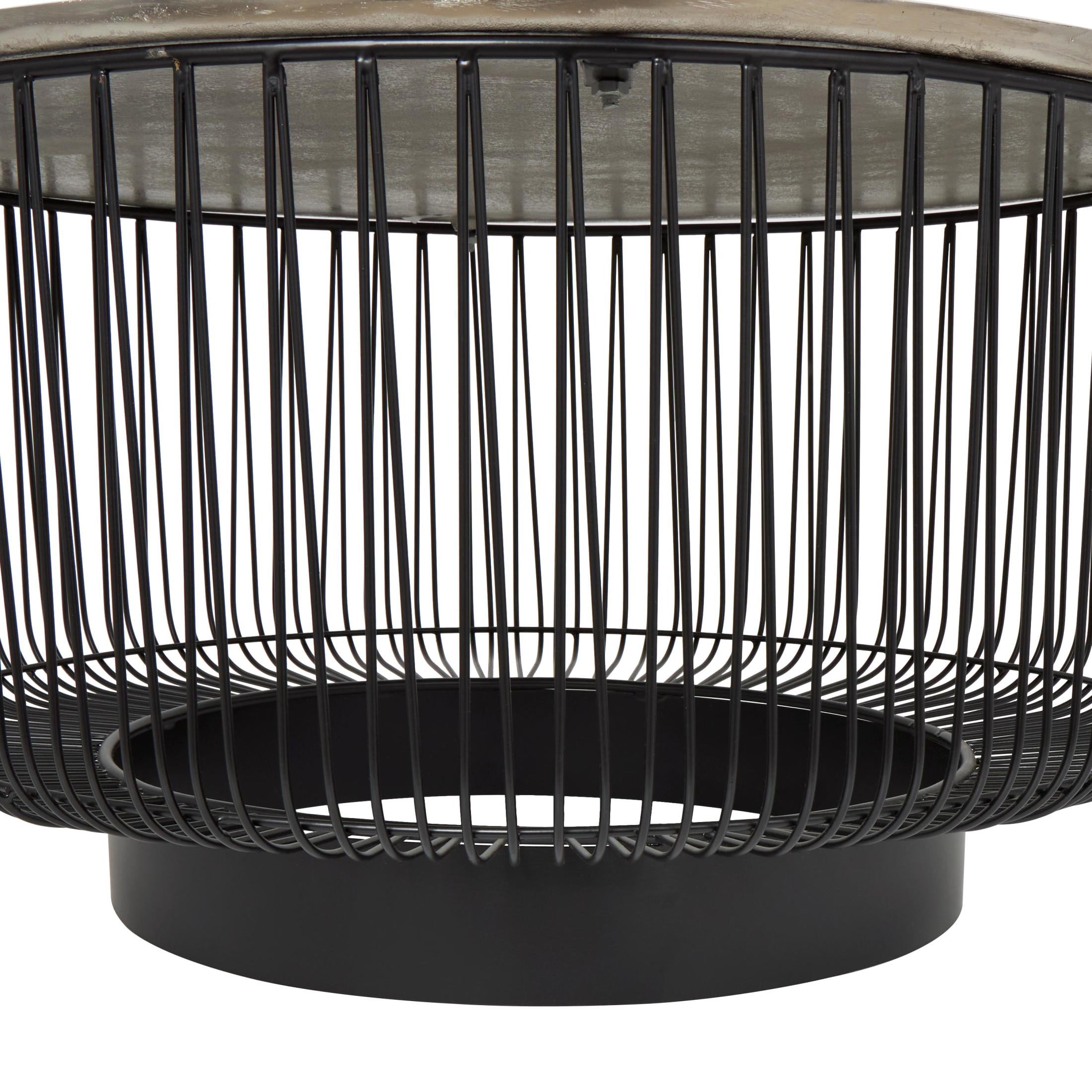 DecMode 30" x 17" Black Aluminum Metal Open Frame Wire Geometric Coffee Table with Silver Aluminum Top, 1-Piece