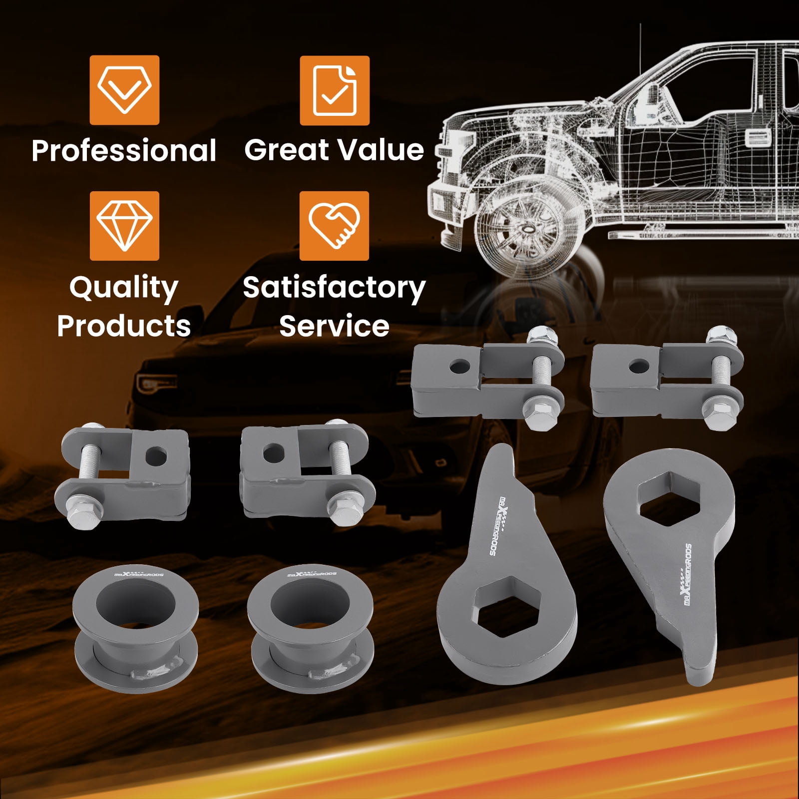 MaXpeedingrods 3" Front & 2" Rear Leveling Lift Kit for 2000-2006 Chevy Avalanche Tahoe Suburban Yukon Escalade 6-Lug Truck, with Front Rear Shock Extenders, Gray
