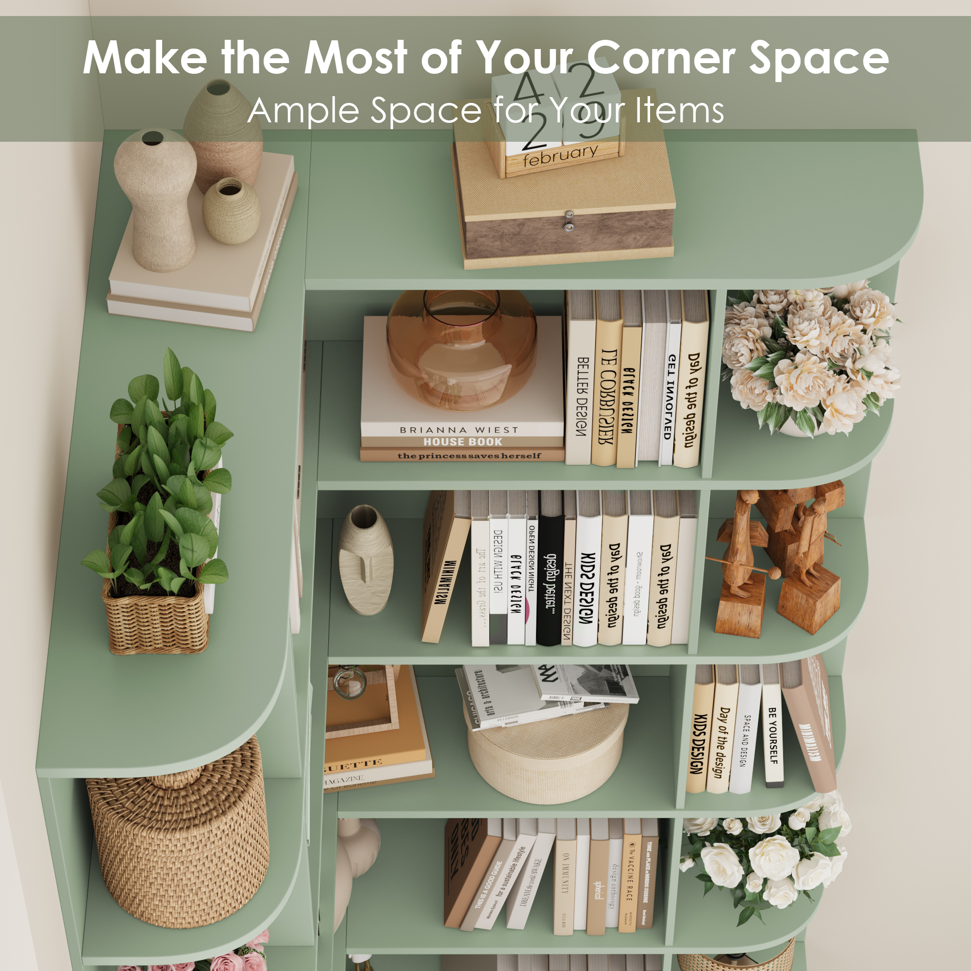 Homfa 6-Tier L-Shaped Corner Bookcase, 73.9 Inch, Green photo 4