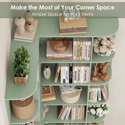 Homfa 73.9” Tall Corner Bookcase, 6 Tier L-Shaped Large Display Bookshelf with Curved Edges for Living Room Home Office Study, Green
