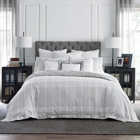 Tommy Hilfiger Argosy White And Grey Plaid Cotton 3 Piece Duvet