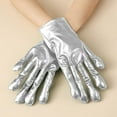 thumbnail image 2 of PMVFHDE 1 Pair Shiny Metallic Gloves Short Glossy Leather Gloves for Festival Party Role Play Outfit Silver,One Size, 2 of 4