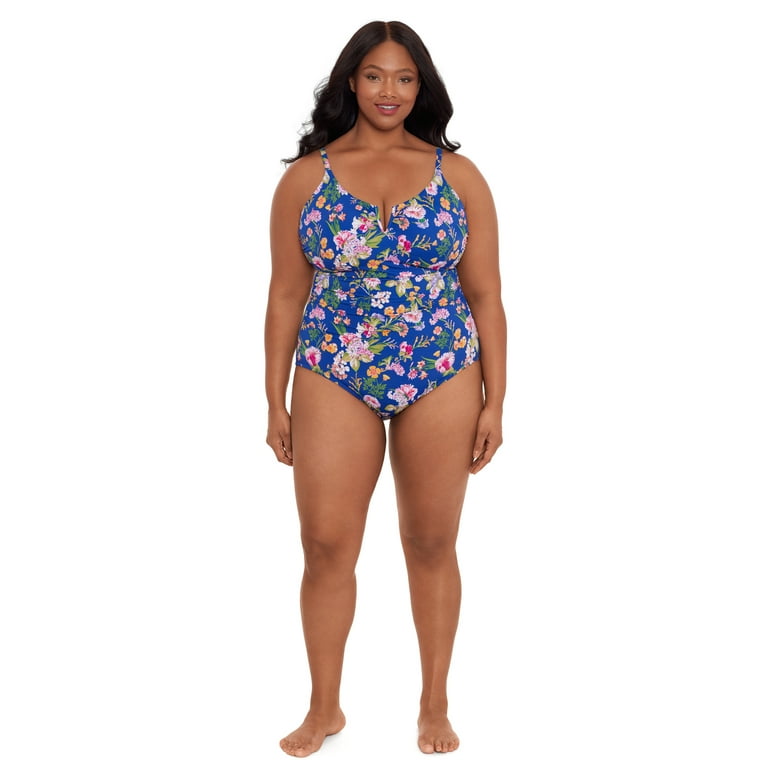 Time and Tru Women's and Plus V Wire One Piece Swimsuit, Sizes XS