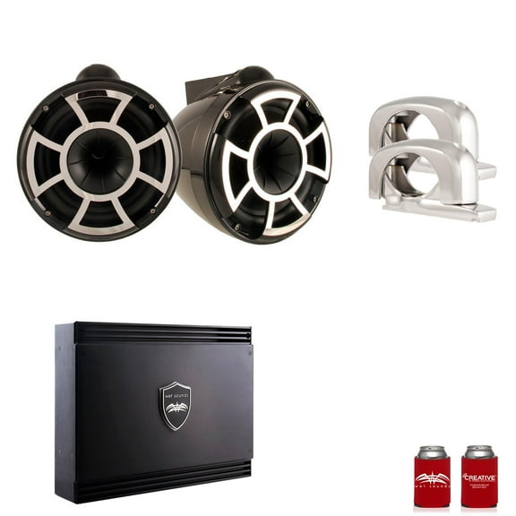 Wet Sounds REV10B-SC Black REV 10 Swivel Clamp Tower Speakers with Wet Sounds SDX2 1250 Watt 2-channel Amplifier