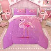 Manfei Teens Flamingo Animal Queen Comforter Set, Bling Sequin Print Bedding Sets, Princess Cartoon Theme Reversible Bedding Comforter Set, Luxury Bedroom Decor, 3 Pieces