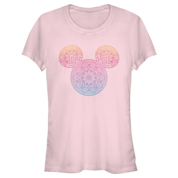Junior's Mickey & Friends Colorful Mandala Mickey Mouse Logo  Graphic Tee Light Pink Large