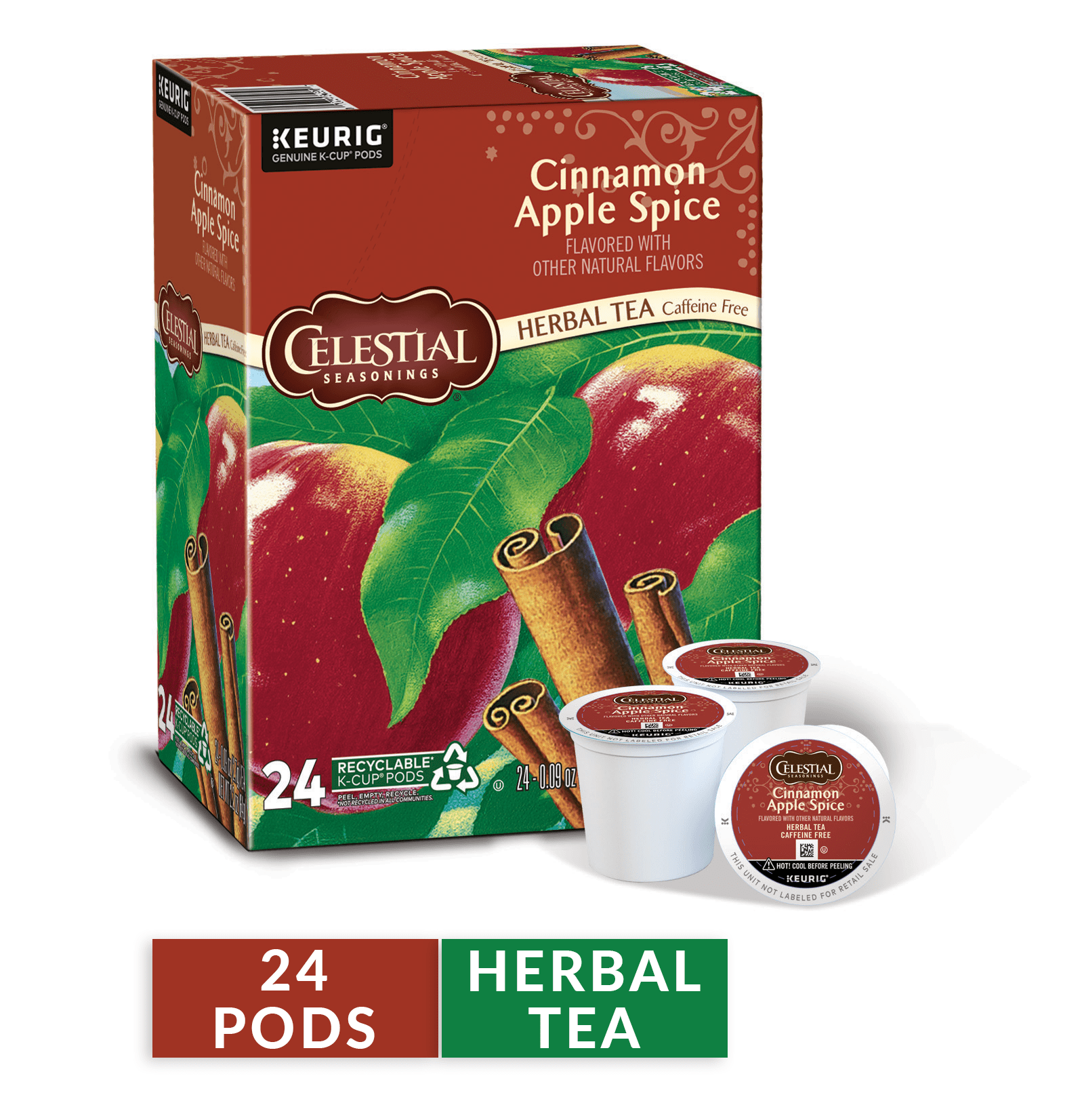 Celestial Seasonings Cinnamon Apple Spice Herbal Tea KCup Pods, 24 Ct