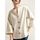 thumbnail image 1 of QUTETN Solid Color V-Neck Linen Shirt Women'S Casual Loose Button Shirt Top, 1 of 4